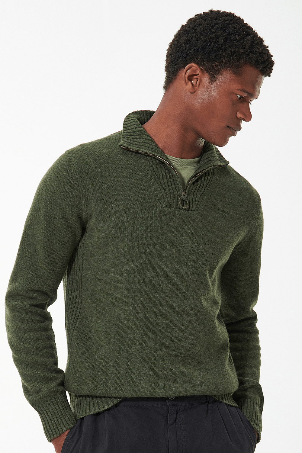 Jersey de punto BARBOUR esencial con cremallera verde oliva
